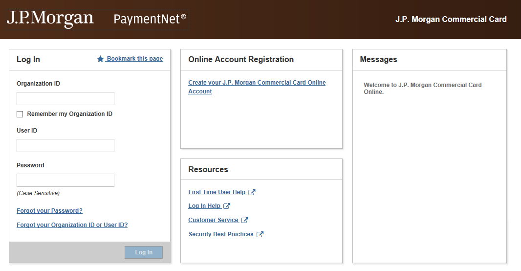 PaymentNet Log In Screen